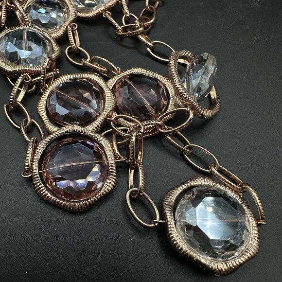 Joan Rivers Rose Gold Tone Long Station Necklace Faceted Acrylic Rhinestone 49" - Picture 11 of 12